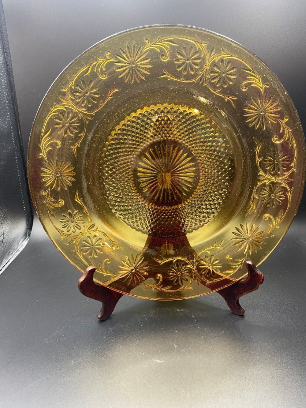 Amber Indiana Glass Daisy Platter